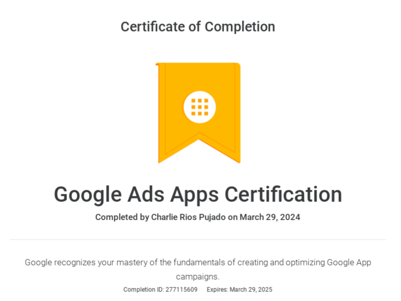 Google Ads Apps Certificate